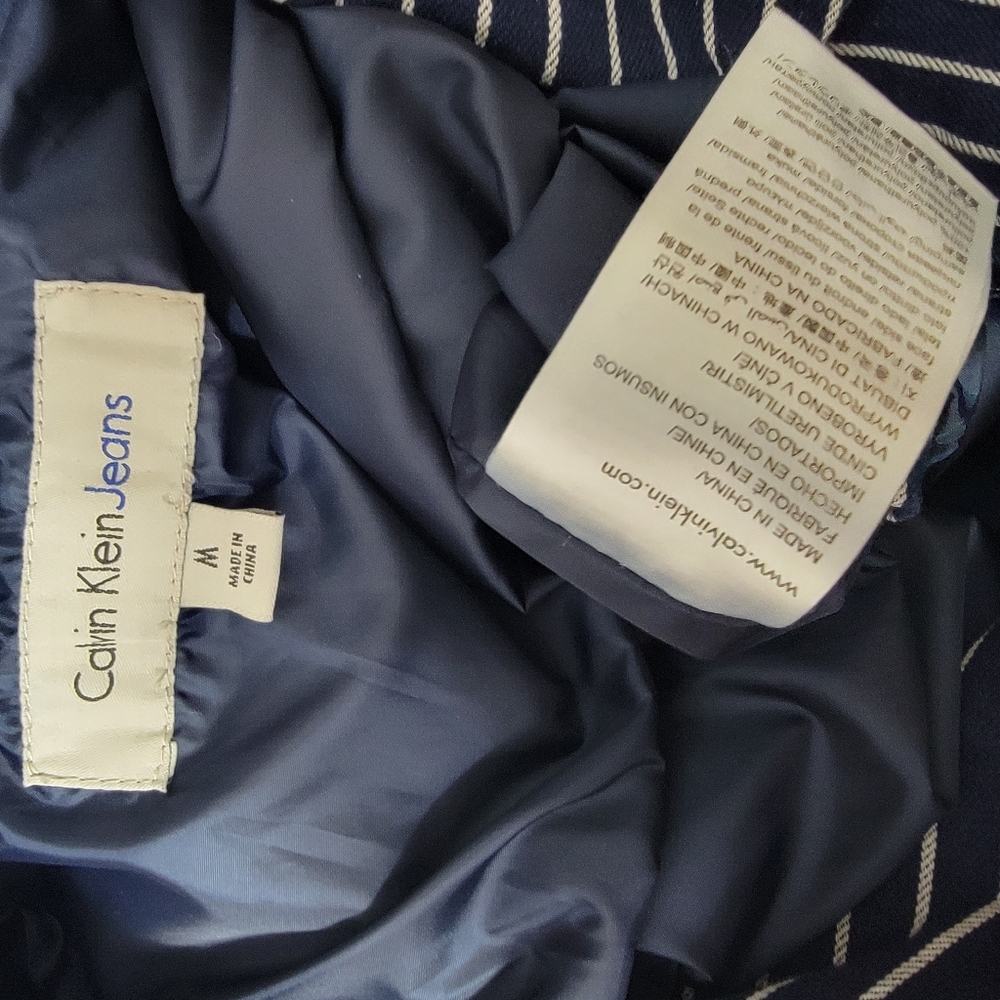 Trucker Jacket Calvin Klein Navy & White Striped Collared Medium Unisex Utility - Picture 12 of 16